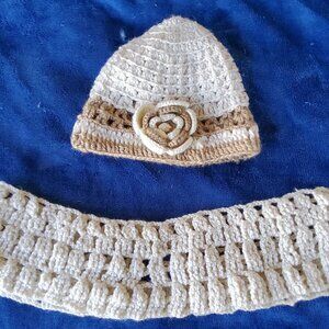 Handmade Cozy crochet hat with flower accent and matching Crochet Shoulder Wrap